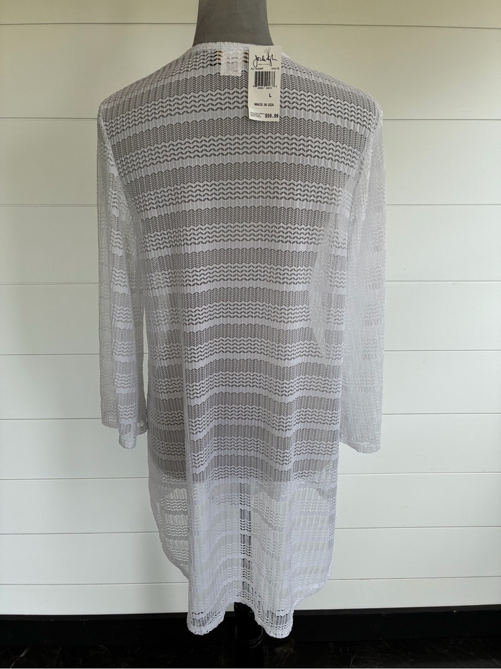 Jordan Taylor White V-Neck Sheer Crochet Swim Coverup Sz L NWT/0260 - Picture 4 of 6